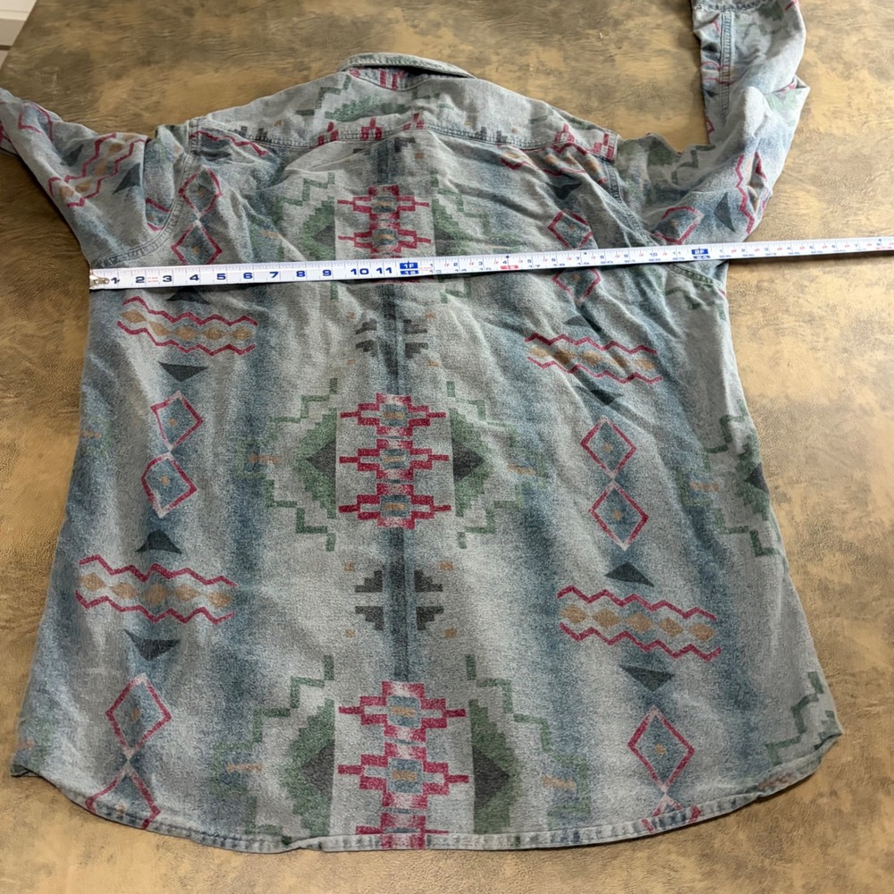 Cabela's Shirt Mens XLT Blue Fade Southwestern Aztec Chamois Flannel Made in USA - Picture 6 of 12